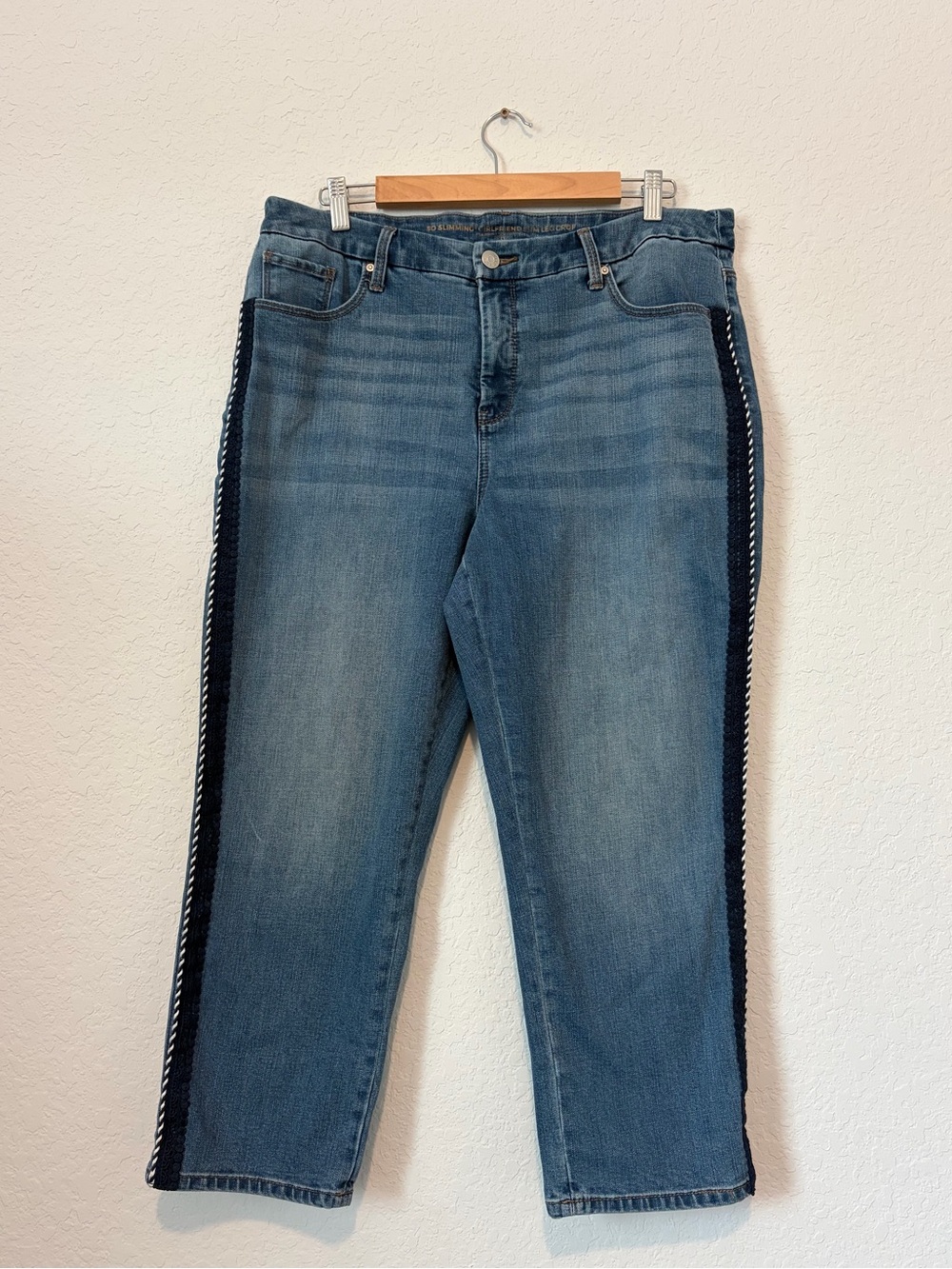 Chico's Midwash Straight-Leg Jeans with Navy Side Trim